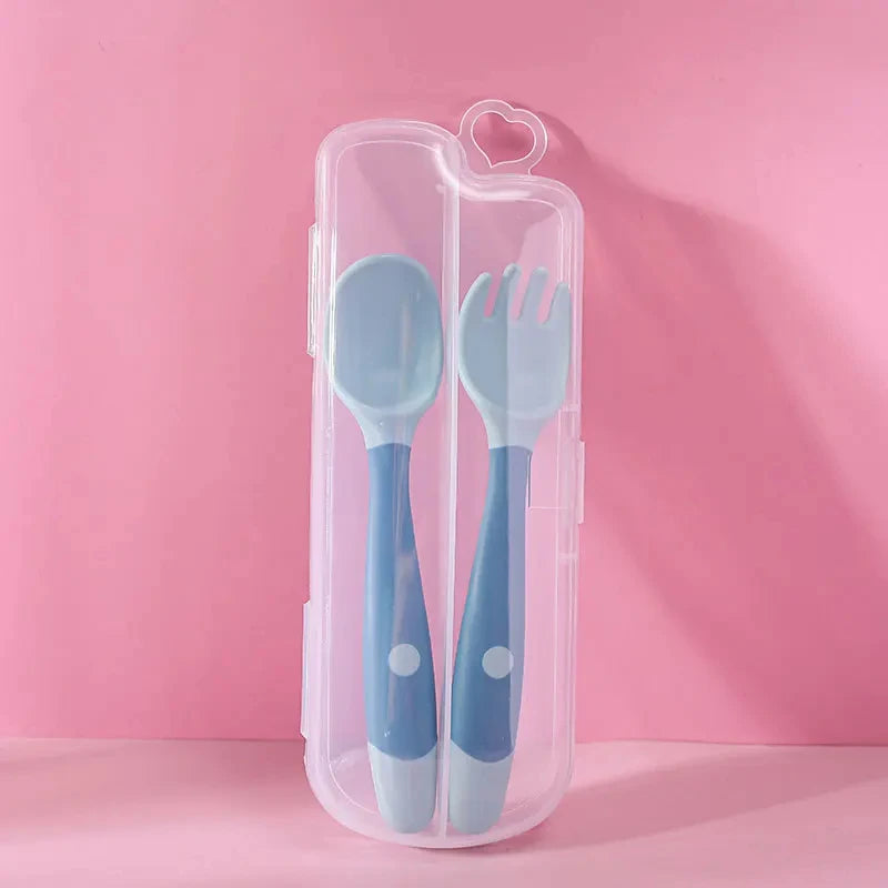 Brixie Baby Training Spoon & Fork Set - Soft, Bendable Silicone Tableware