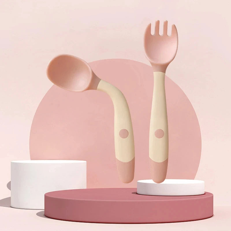 Brixie Baby Training Spoon & Fork Set - Soft, Bendable Silicone Tableware