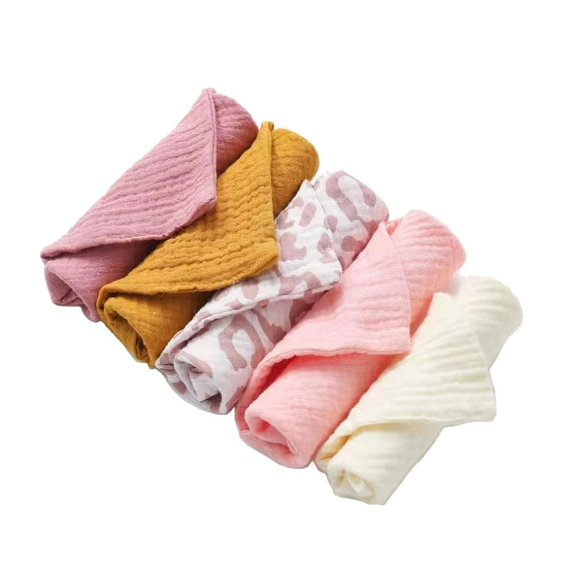 Brixie Baby Cotton Washcloth & Bib Set - Soft 5-Piece Infant Towels