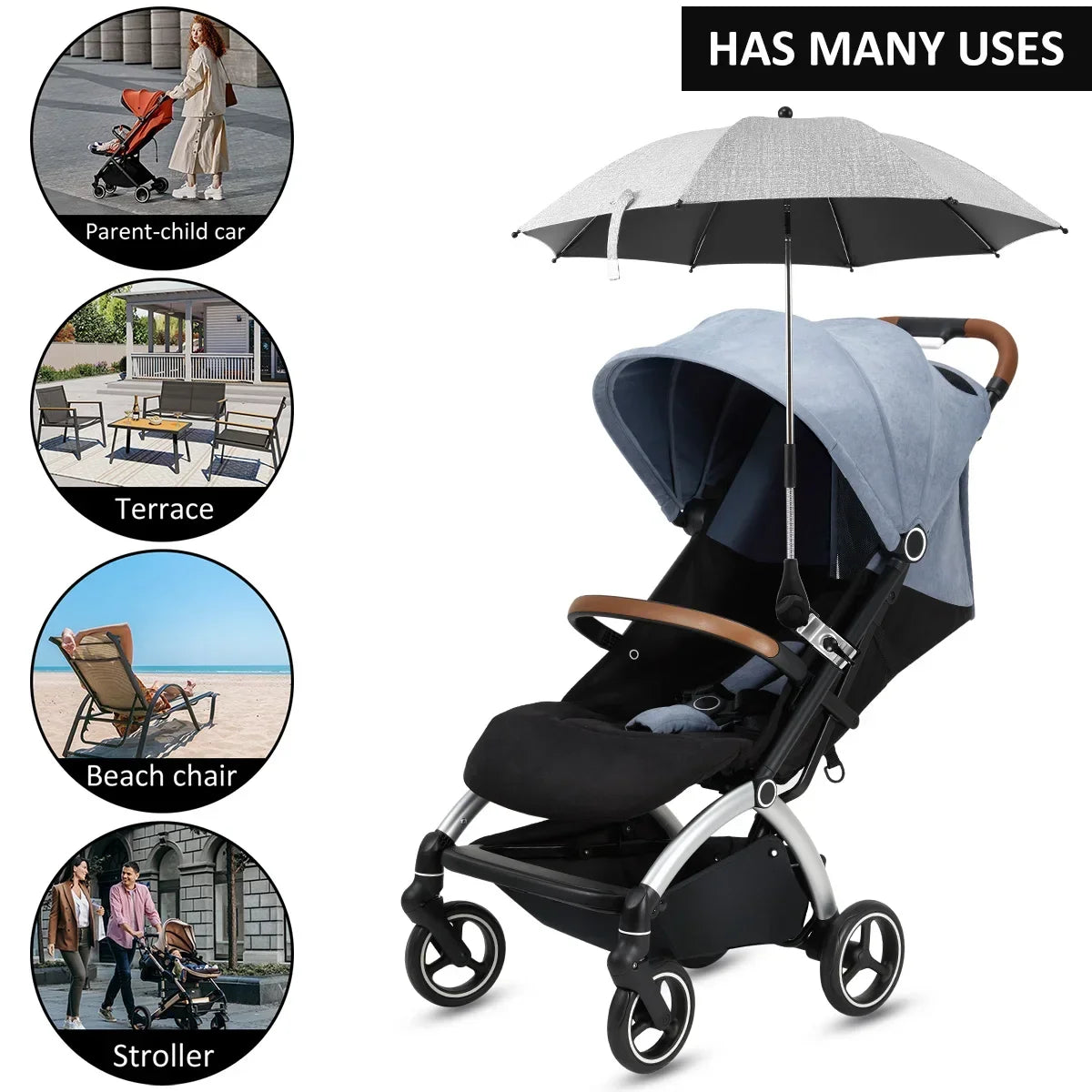 Brixie Stroller Umbrella - Adjustable UV Sunshade for Baby Carriage