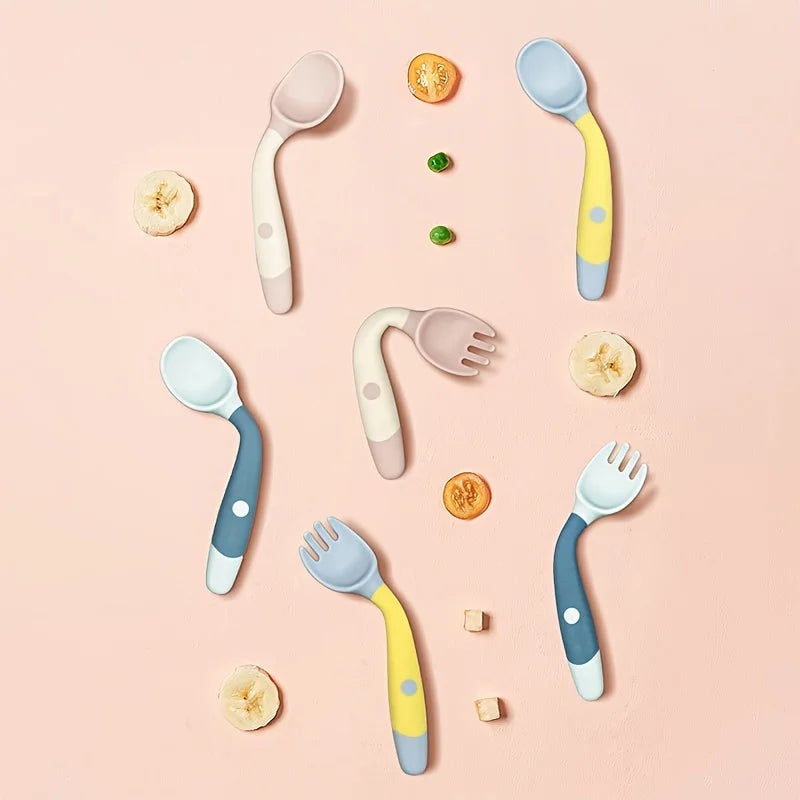 Brixie Baby Training Spoon & Fork Set - Soft, Bendable Silicone Tableware