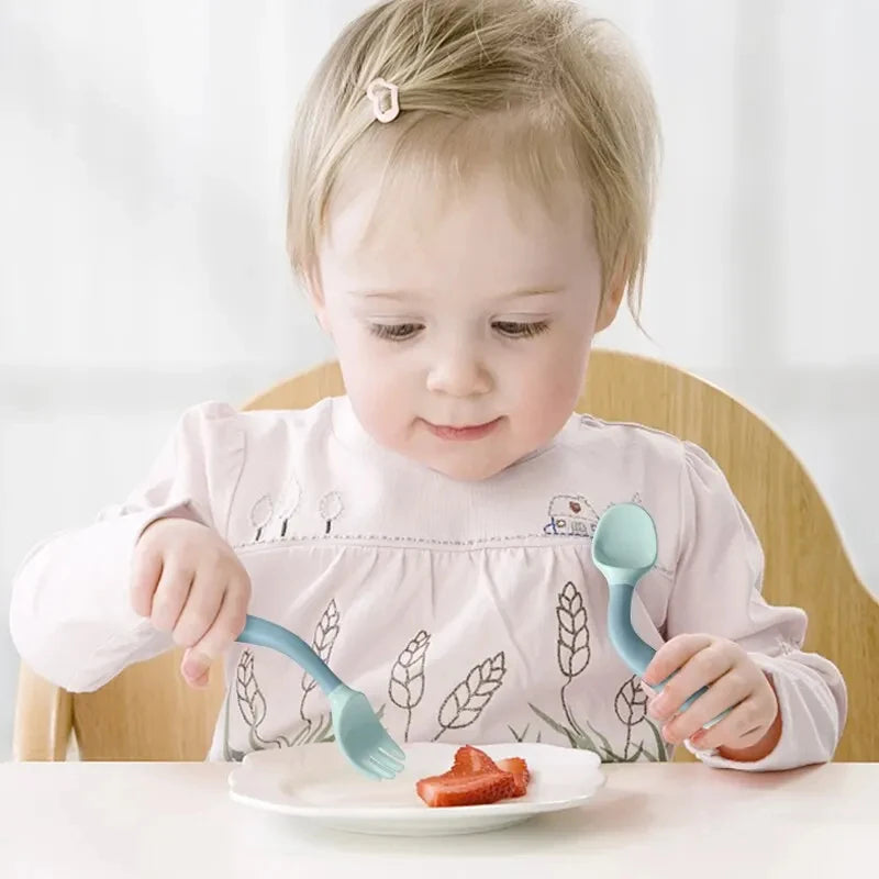 Brixie Baby Training Spoon & Fork Set - Soft, Bendable Silicone Tableware