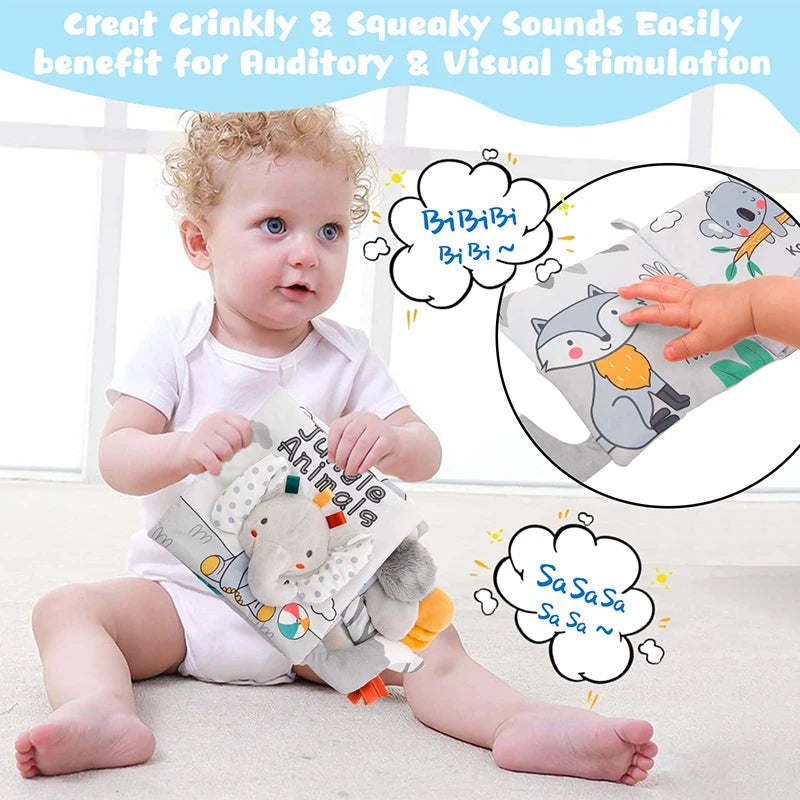 Brixie Baby Crinkle Cloth Book - Soft Sensory Learning Toy