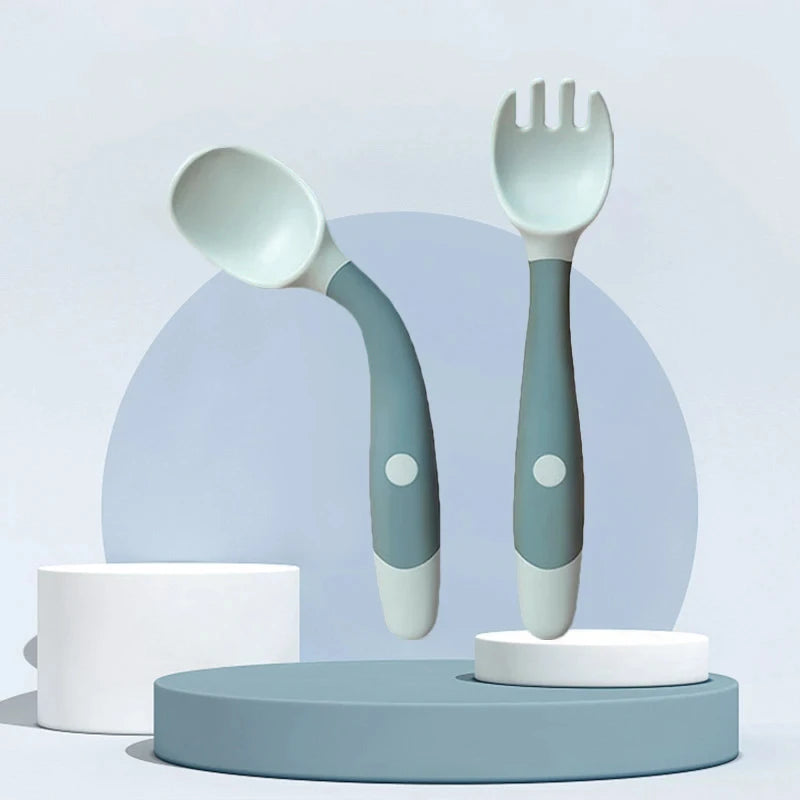 Brixie Baby Training Spoon & Fork Set - Soft, Bendable Silicone Tableware