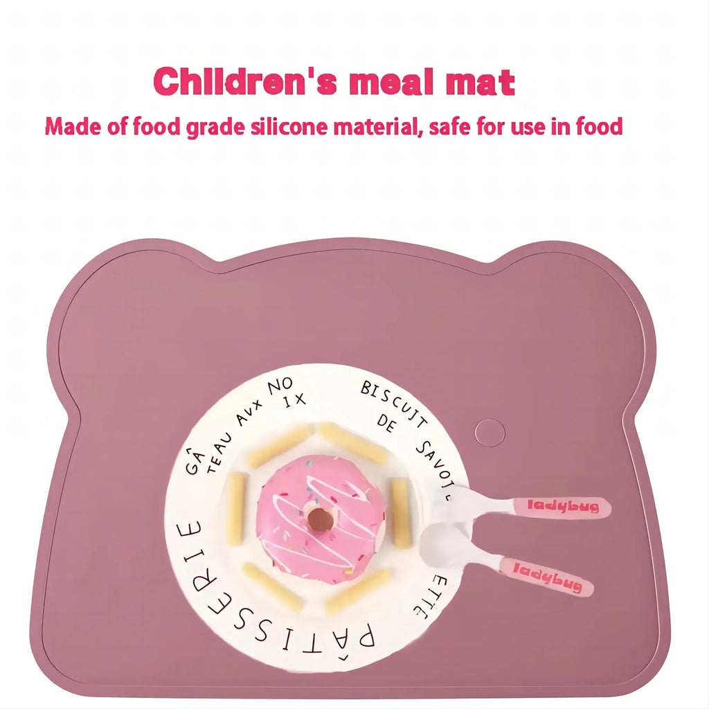 Brixie Silicone Bear Placemat - Non-Slip Leak-Proof Table Mat for Kids