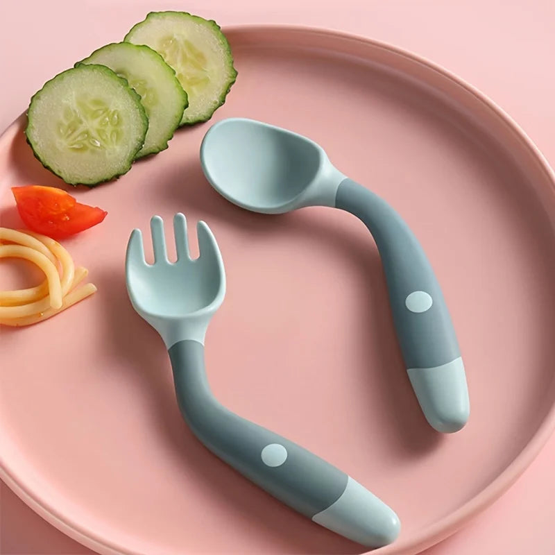 Brixie Baby Training Spoon & Fork Set - Soft, Bendable Silicone Tableware